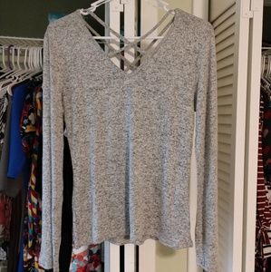Criss Cross Lt Grey Fitted Sweater, Lg. NWOT